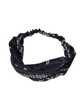 Dark Blue Paisley Wide Headband Hair Accessory w/ Elastic Back